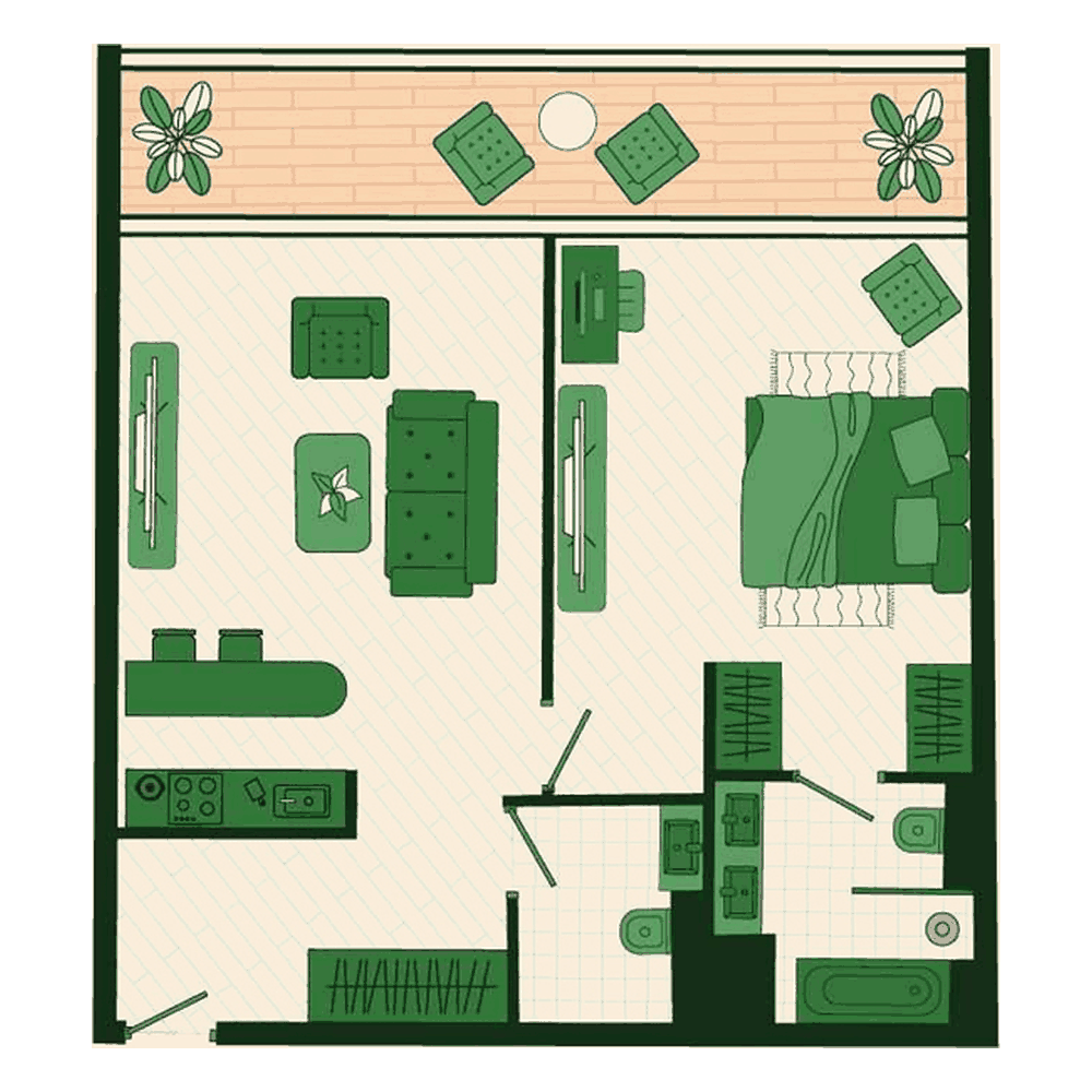 Планировка: Emerald, 1 спальня, 92 м²–133 м²