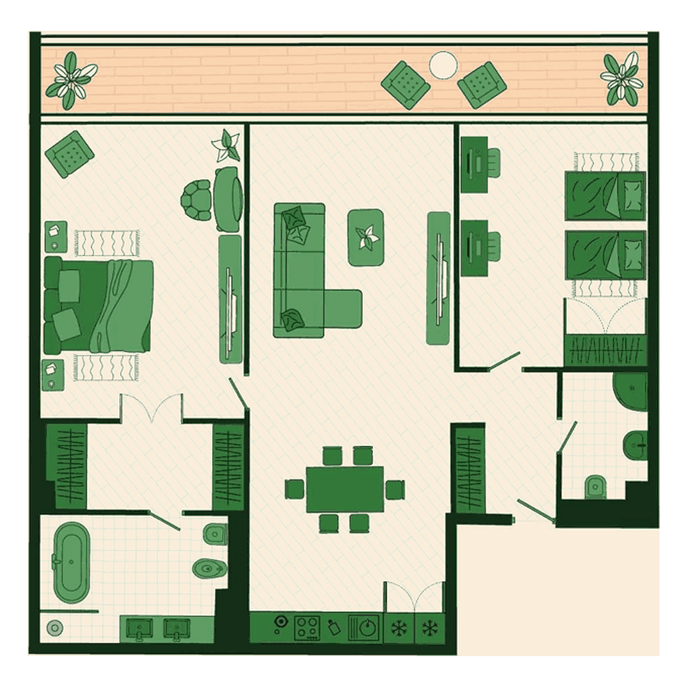 Планировка: Family, 2 спальни, 140 м²–251 м²